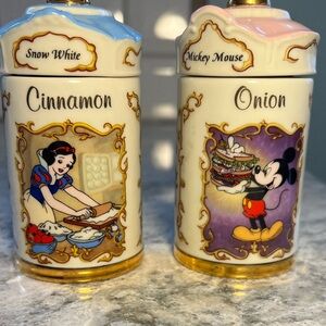 Disney Snow White and Mickey Mouse Spice Containers - Gold and White-Lenox
